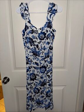 LOFT Blue and White Floral Sleeveless Dress